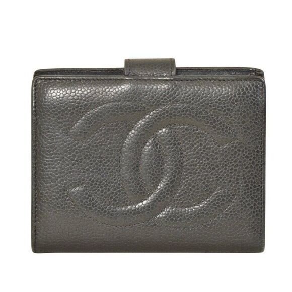 Chanel Handbags - CHANEL Black Caviar Skin Leather Bifold Coin Purse Wallet